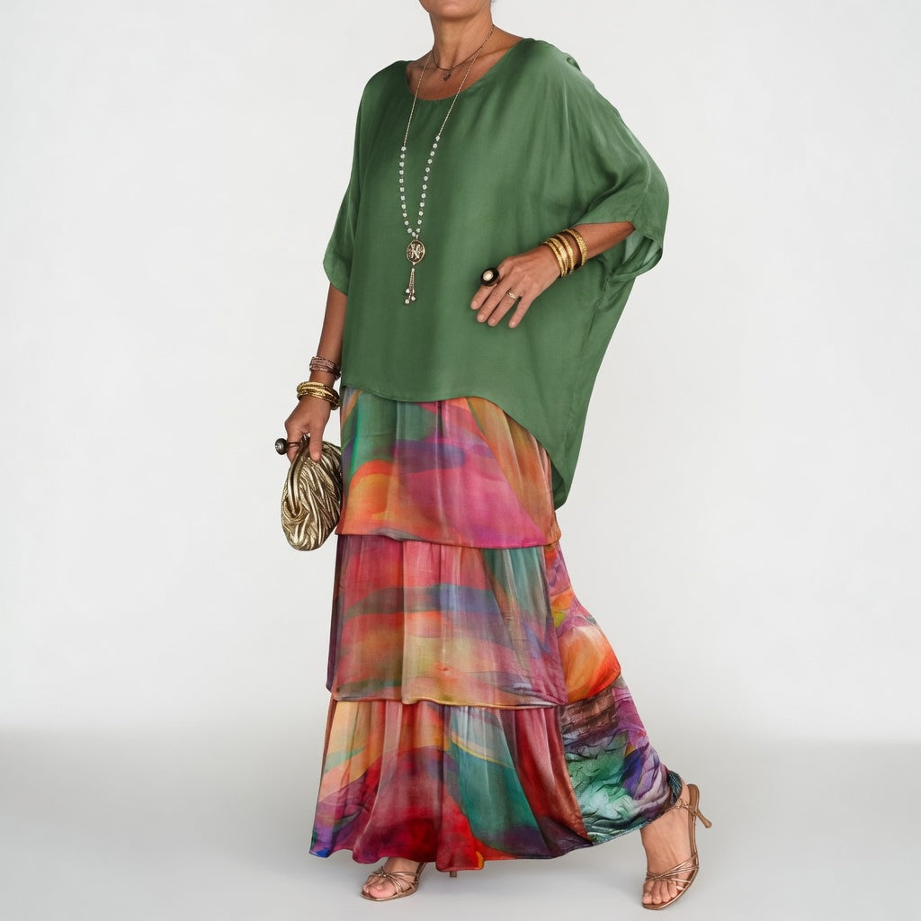 Émeline™ — Vestido maxi fluido con volantes boho