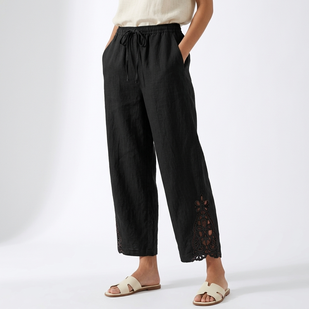 Perrine™ — Pantalón amplio cropped con bajo de encaje, elegancia urbana estival