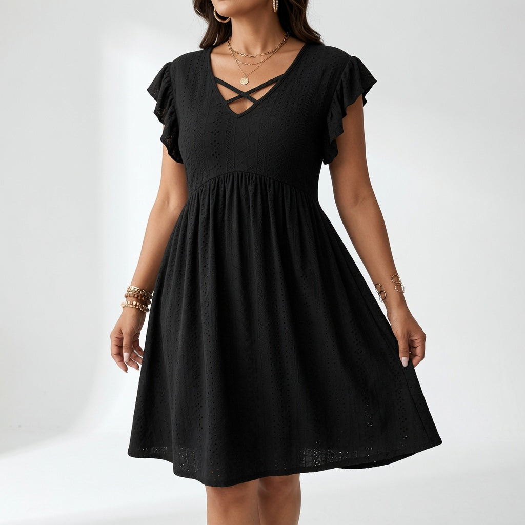 Lissette™ — Vestido corto cuello V cruzado mangas con volantes elegancia veraniega