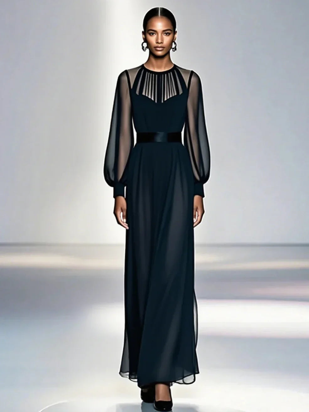 Élisea™ — Vestido negro elegante fluido atemporal