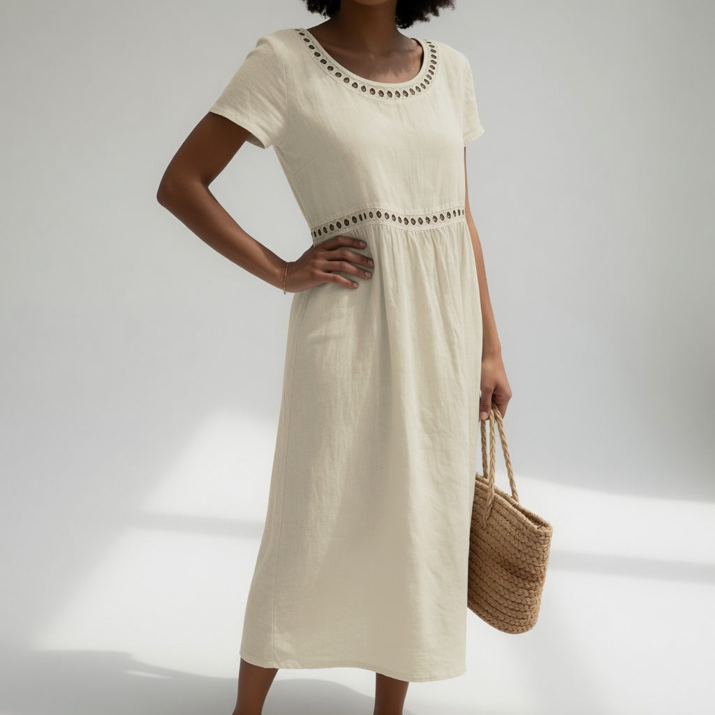 Pernelle™ — Vestido midi 100% algodón bordado feminidad suave