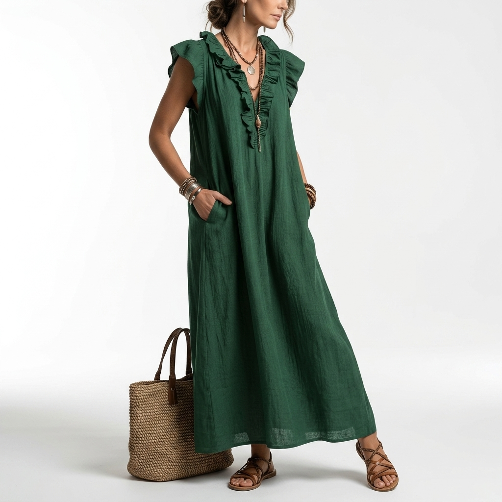 Terrale™ — Vestido maxi boho con bolsillos elegancia natural