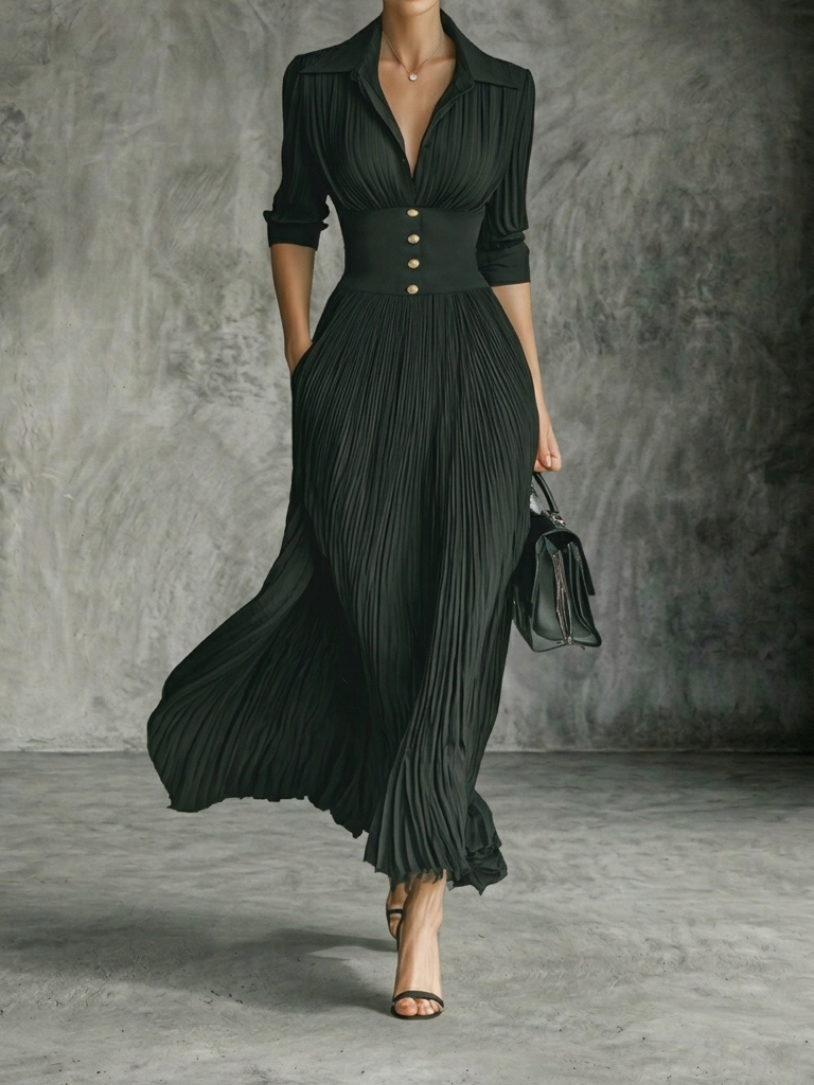 Valérie™ — Vestido plisado elegante con cintura estructurada