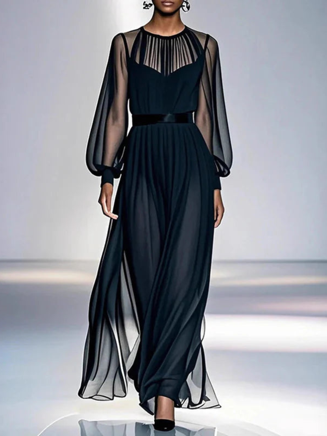 Élisea™ — Vestido negro elegante fluido atemporal