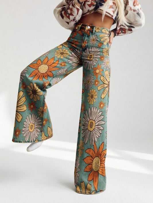 Florivane™ — Pantalón amplio floral, retro y elegante