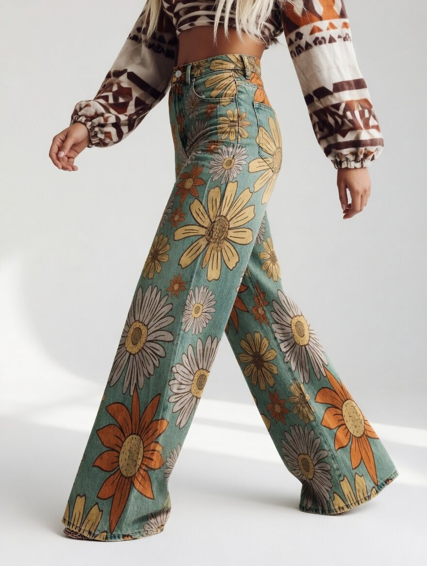 Florivane™ — Pantalón amplio floral, retro y elegante