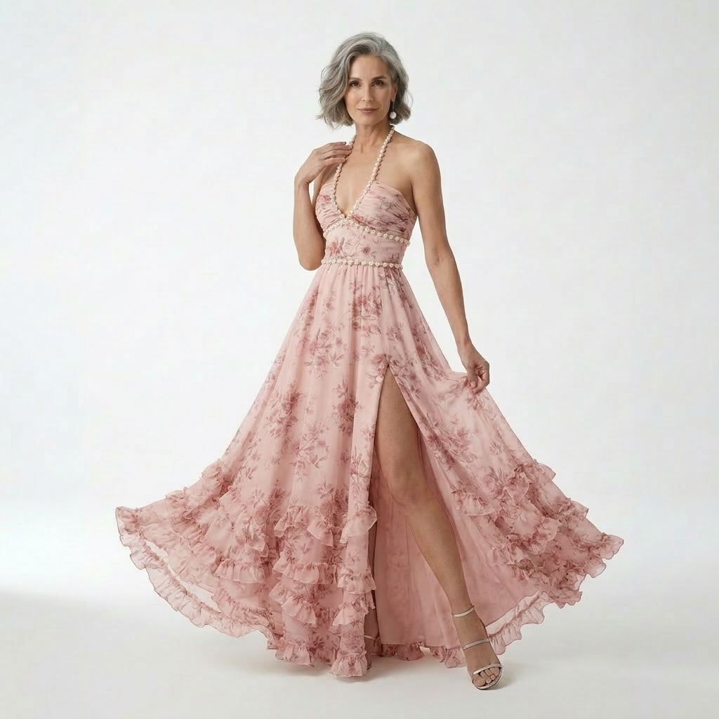 Mérovée™ — Vestido largo floral abertura espíritu romántico