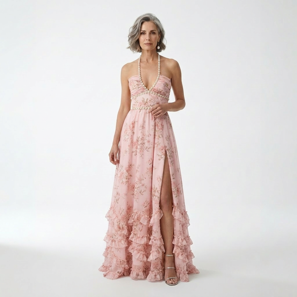 Mérovée™ — Vestido largo floral abertura espíritu romántico