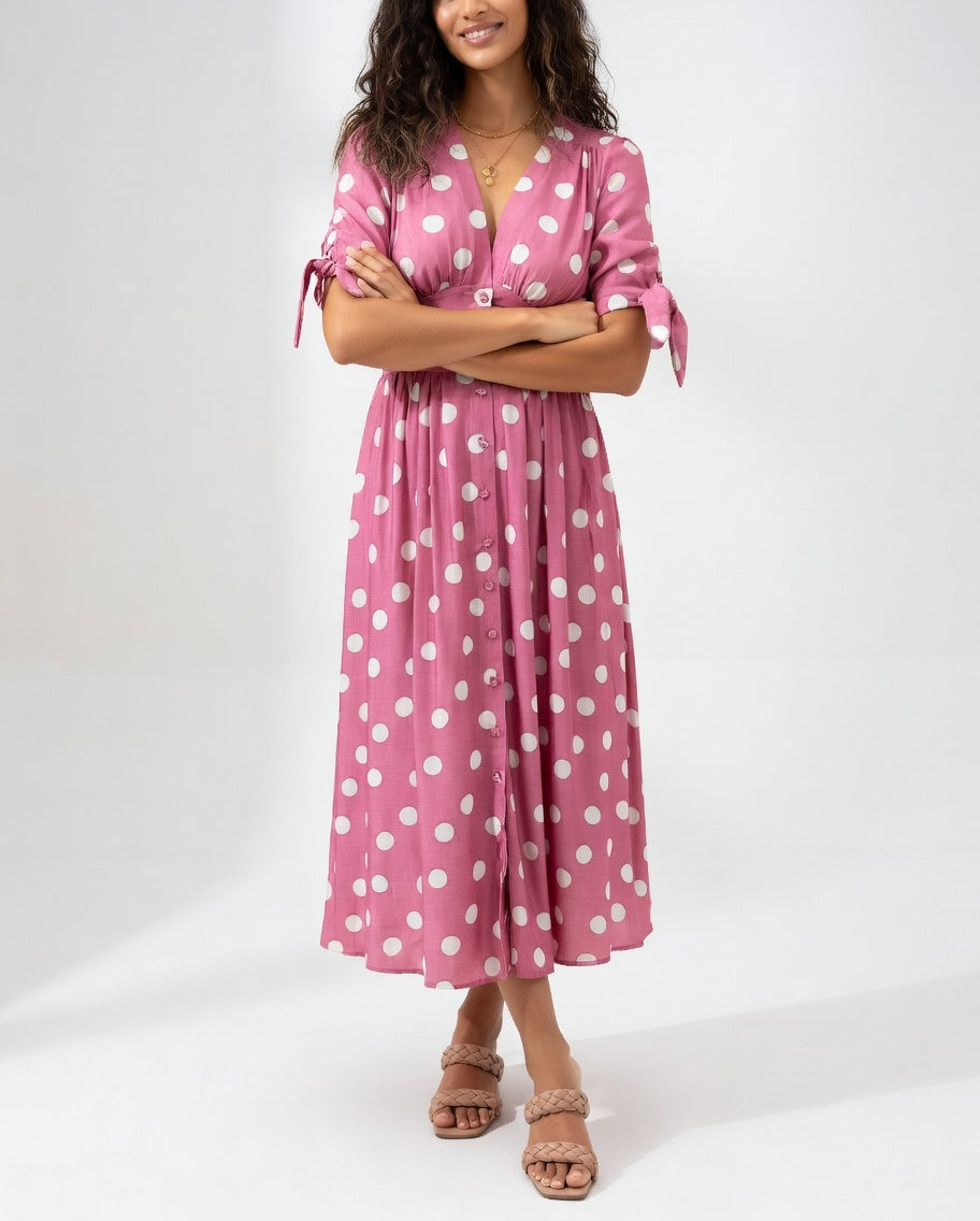 Clarisse™ — Vestido midi de lunares elegancia natural
