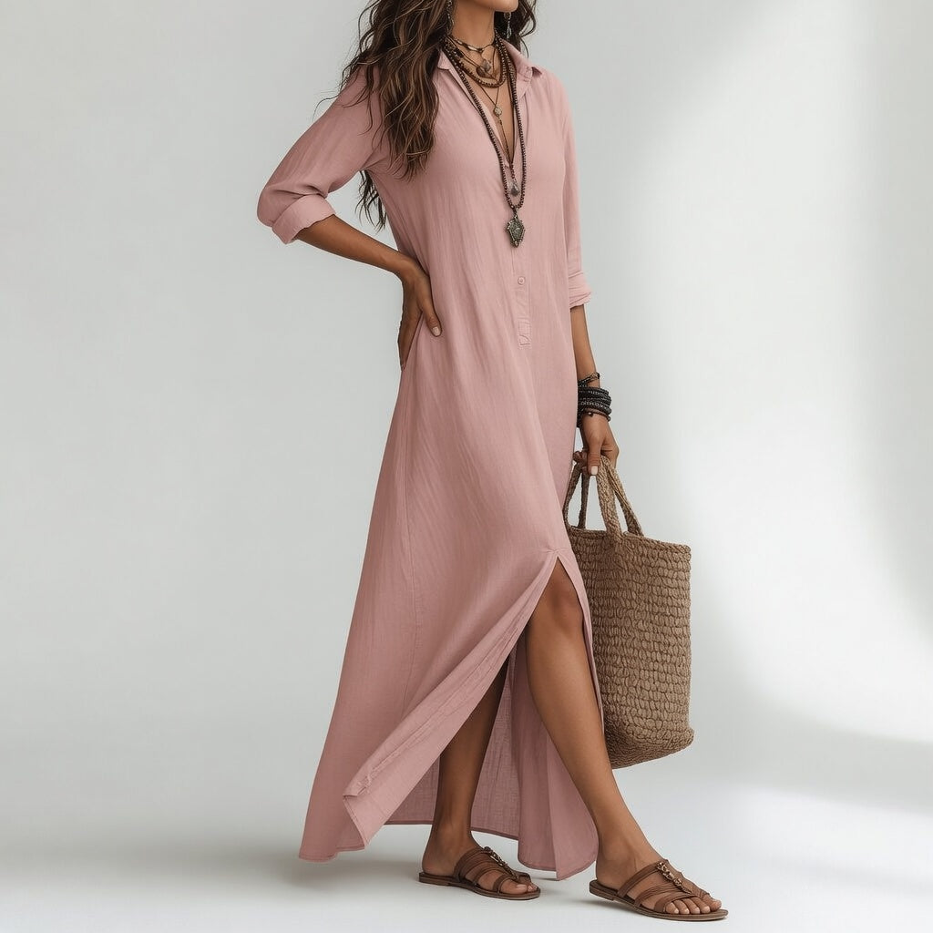 Violaine™ — Vestido largo camisero boho elegancia natural