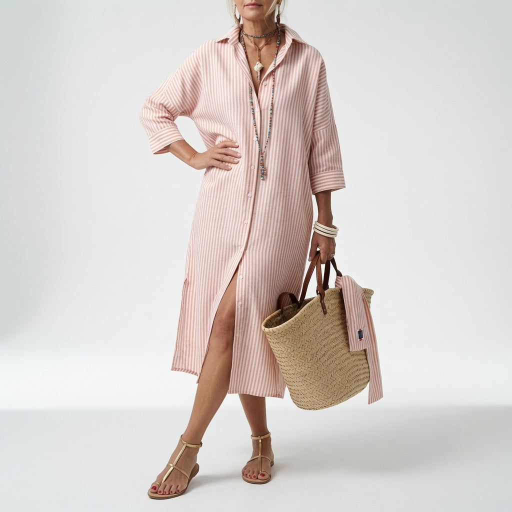 Linévora™ — Vestido camisero a rayas elegancia veraniega