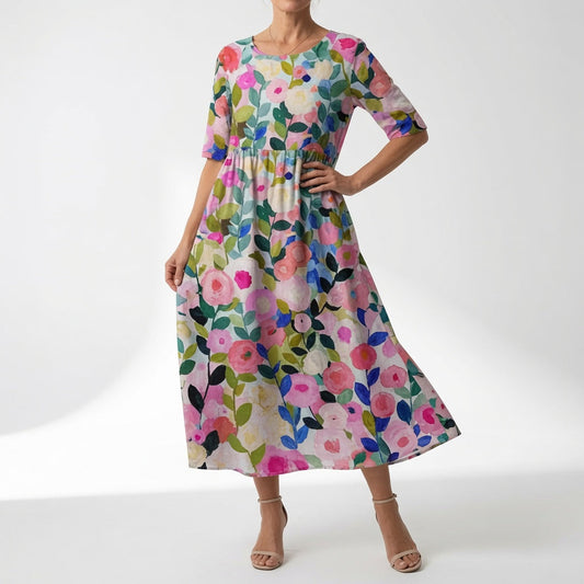 Santorine™ — Vestido maxi floreado cuello V fluido