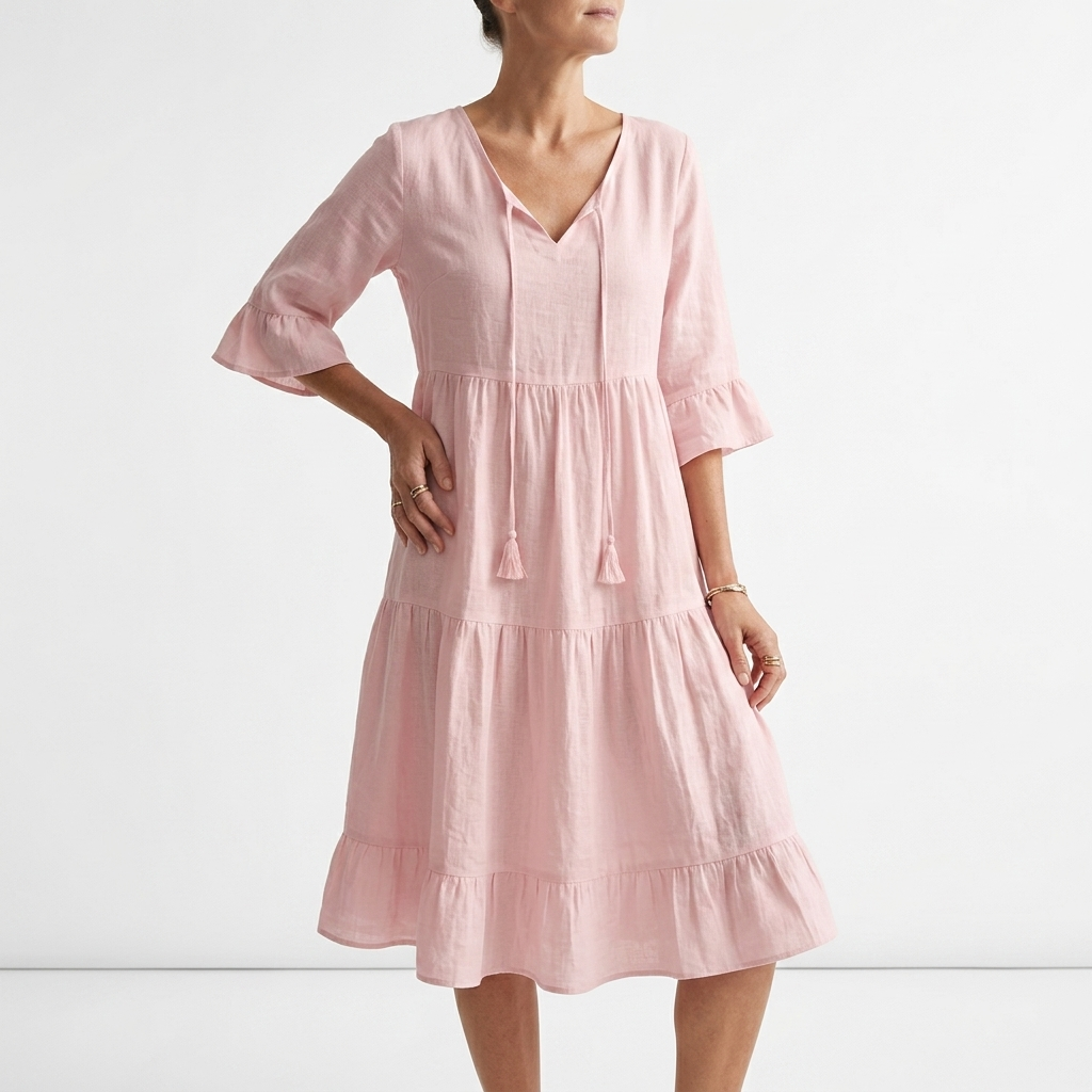 Côtelune™ — Vestido fruncido cuello V mangas con volantes