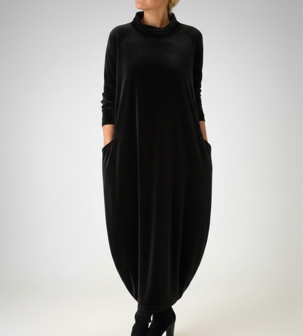 Françoise™ - Vestido suave de cuello alto con bolsillos – Elegancia cómoda