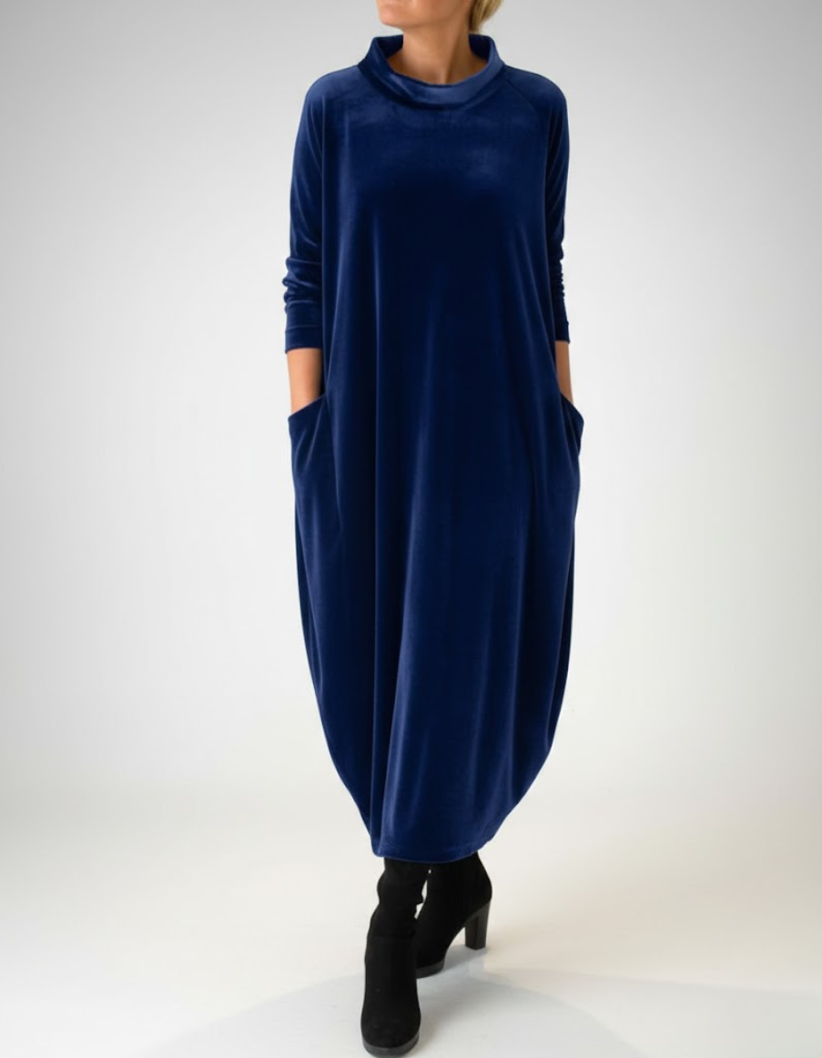 Françoise™ - Vestido suave de cuello alto con bolsillos – Elegancia cómoda