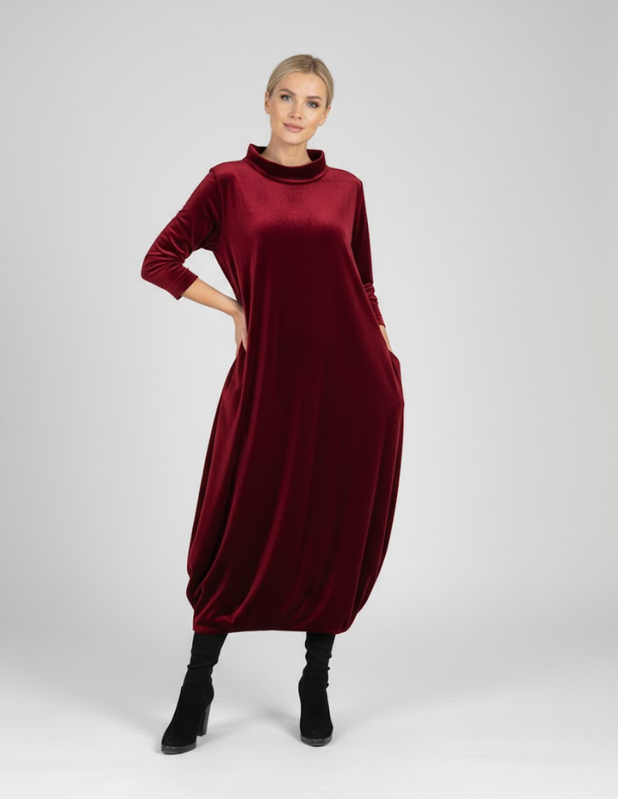Françoise™ - Vestido suave de cuello alto con bolsillos – Elegancia cómoda