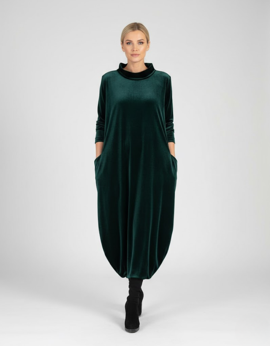 Françoise™ - Vestido suave de cuello alto con bolsillos – Elegancia cómoda