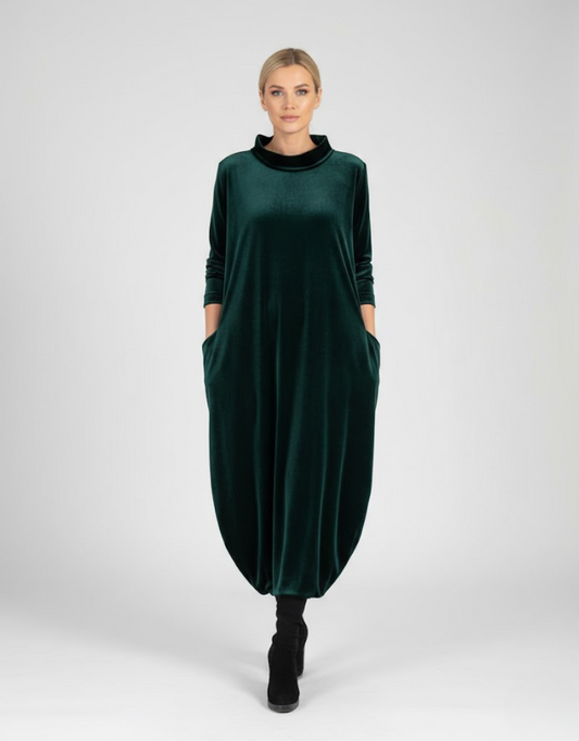 Françoise™ - Vestido suave de cuello alto con bolsillos – Elegancia cómoda