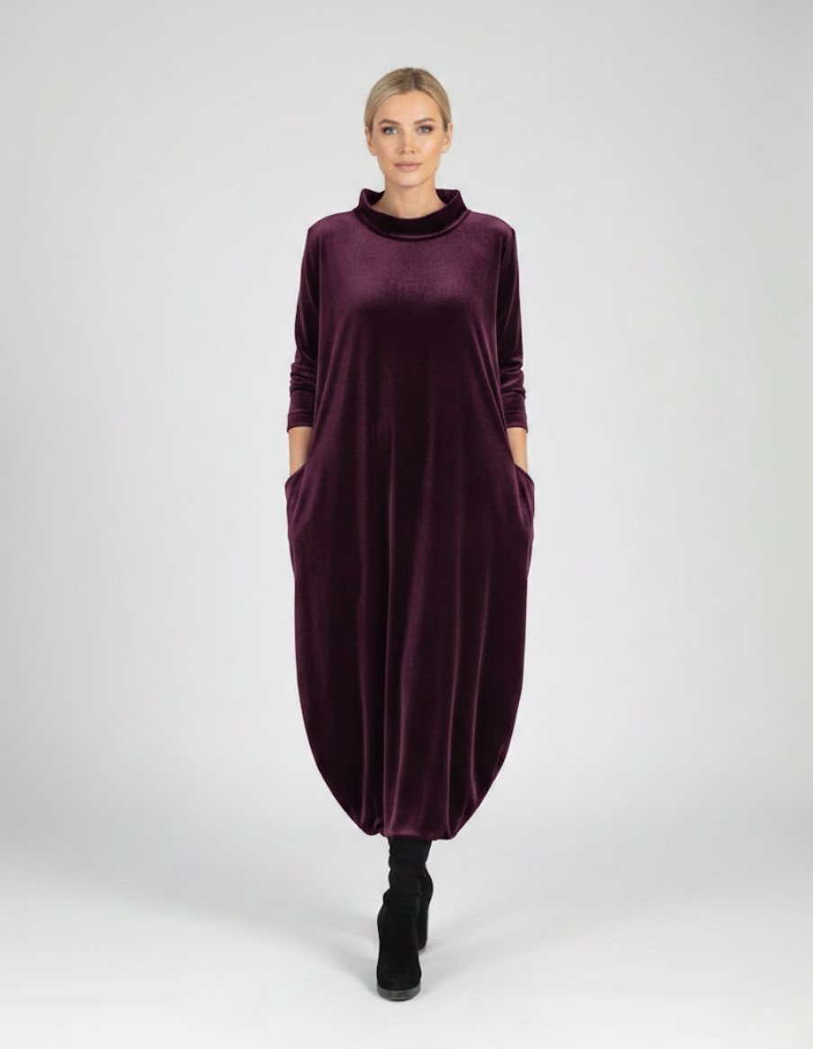 Françoise™ - Vestido suave de cuello alto con bolsillos – Elegancia cómoda