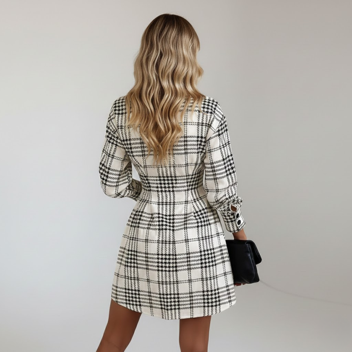 Élise™ — Vestido camisero a cuadros elegante