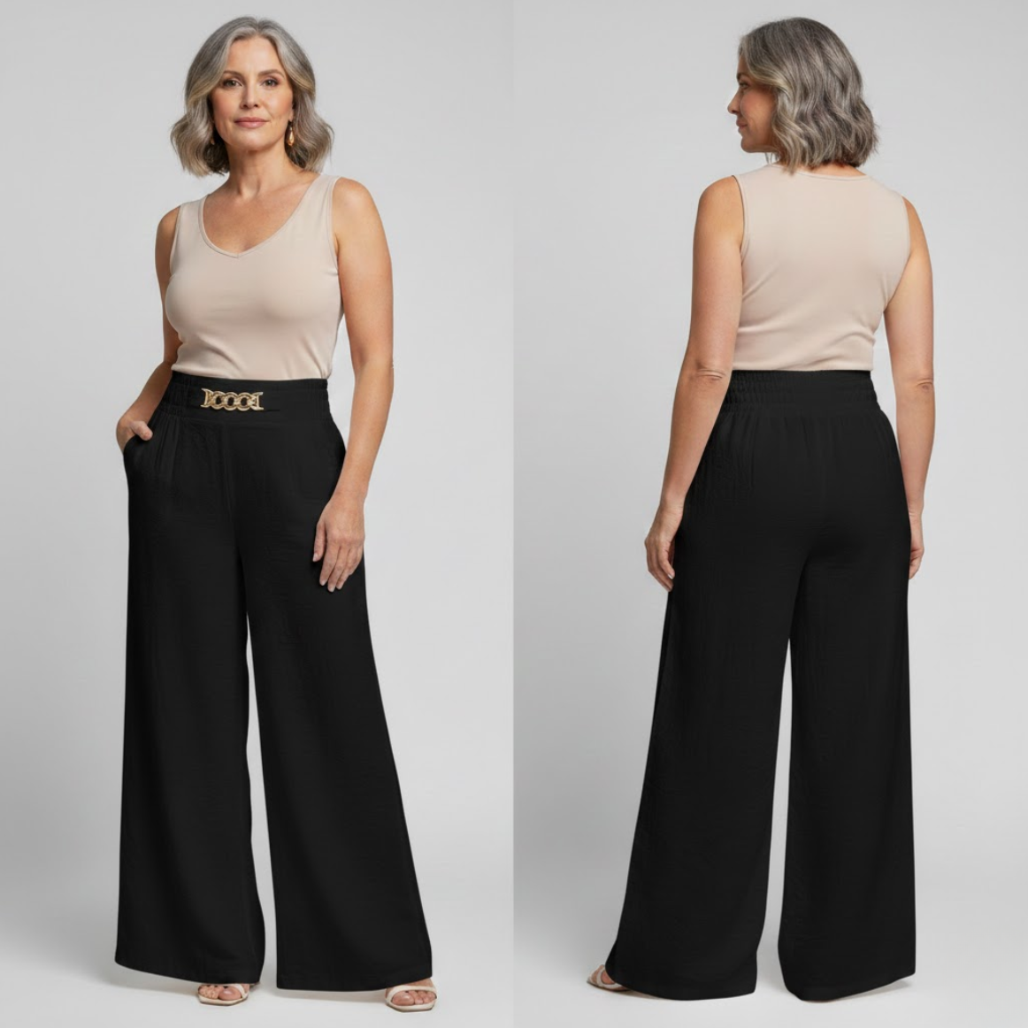 Évelyne™ — Pantalón amplio de cintura alta, efecto tonificante