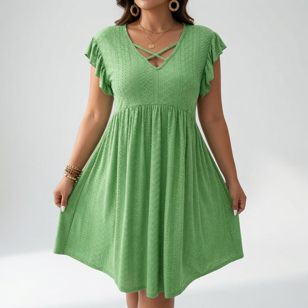 Lissette™ — Vestido corto cuello V cruzado mangas con volantes elegancia veraniega