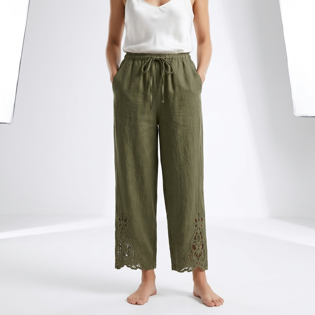 Perrine™ — Pantalón amplio cropped con bajo de encaje, elegancia urbana estival