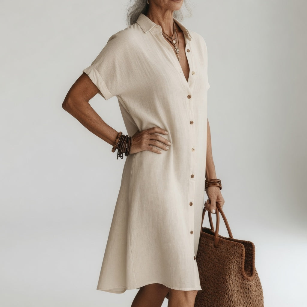 Évanélie™ — Vestido camisero midi premium transpirable aire parisino