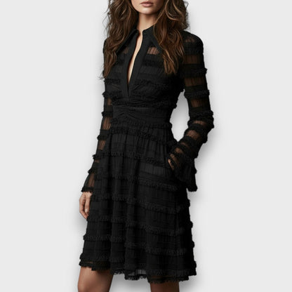 Noémie™ — Vestido negro elegante con textura refinada