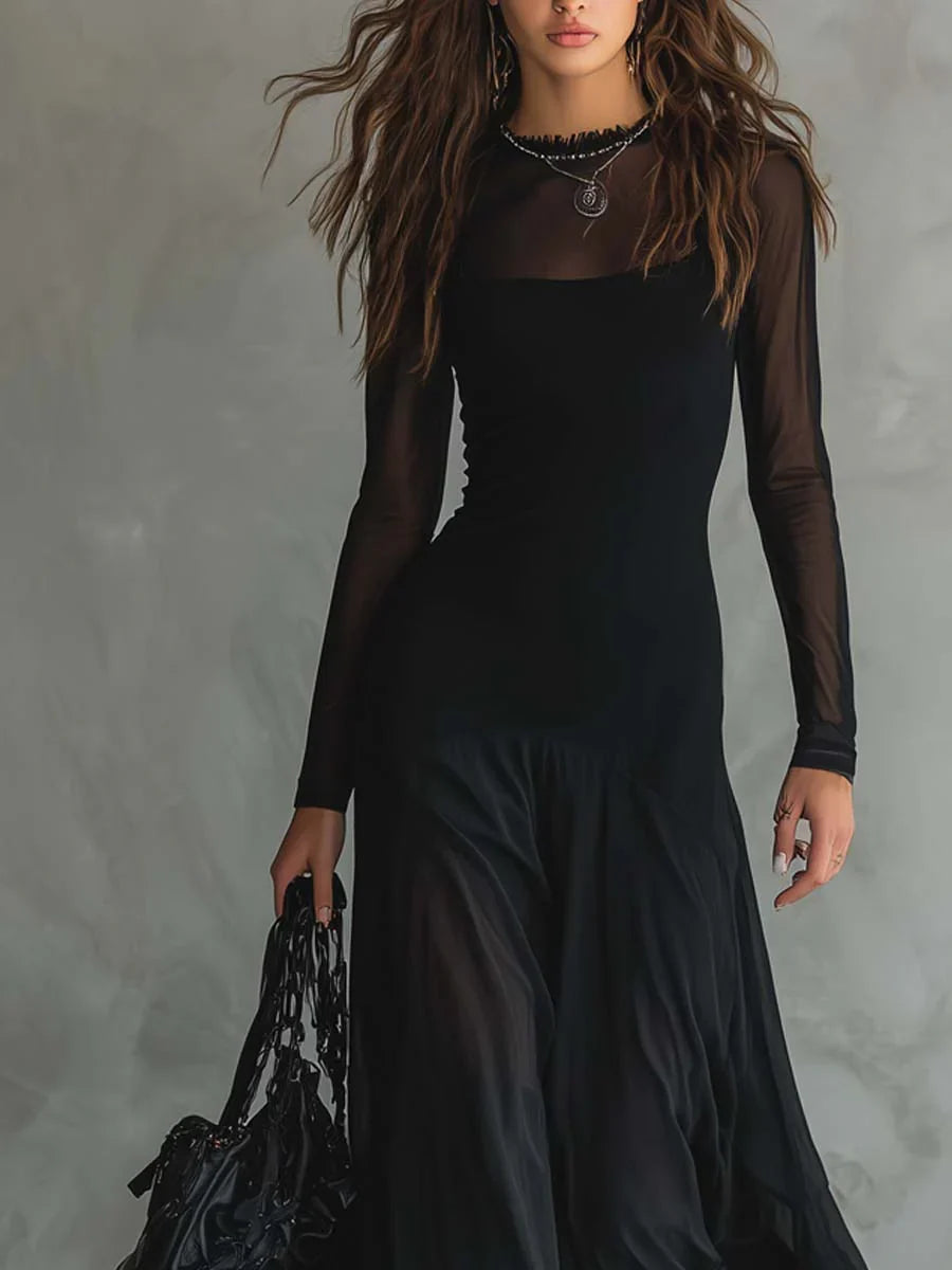 Nerea | Vestido Maxi de Tul Negro con Corte Holgado