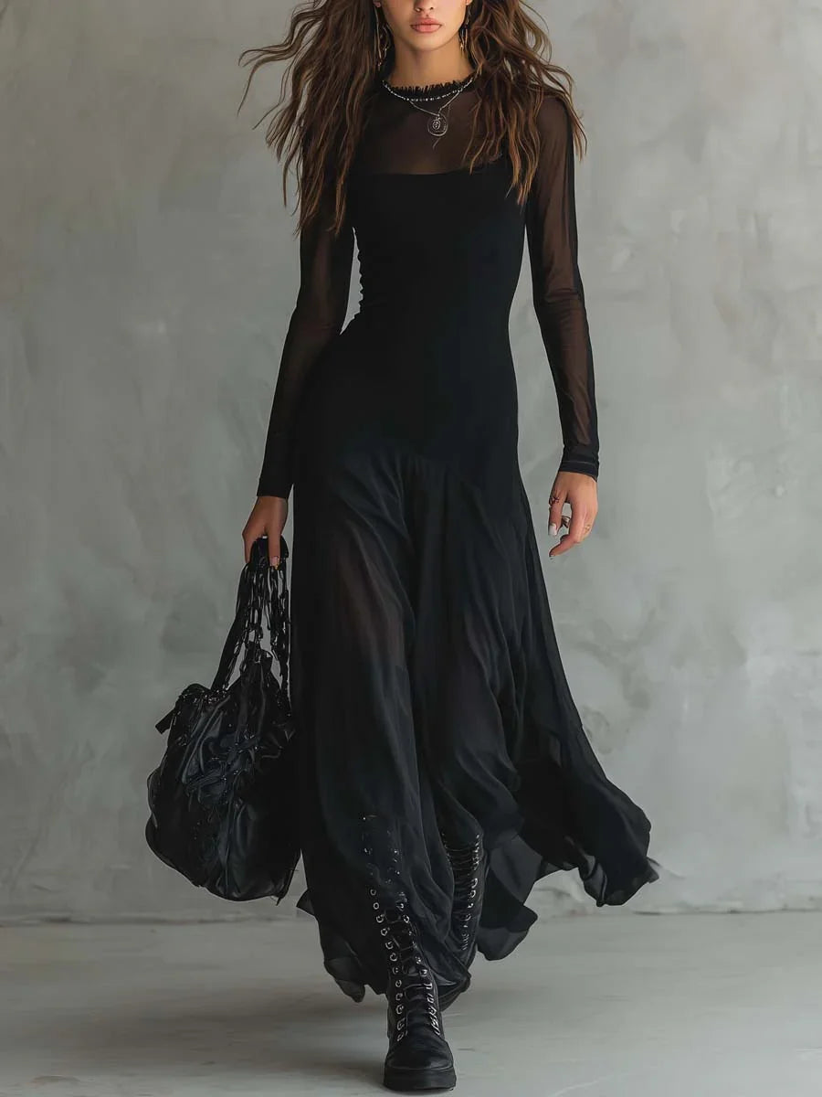 Nerea | Vestido Maxi de Tul Negro con Corte Holgado