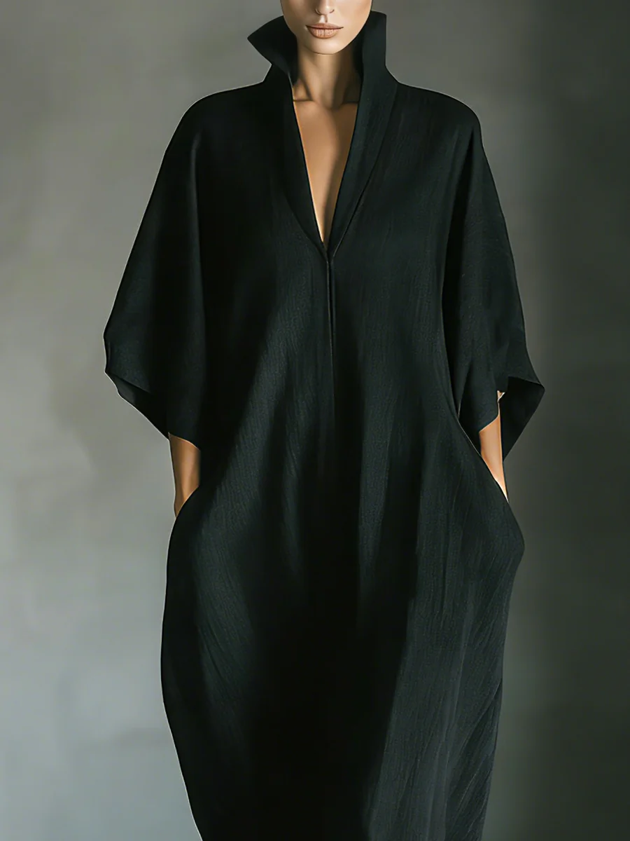 Alejandra™ | Vestido largo negro oversize minimalista con manga kimono