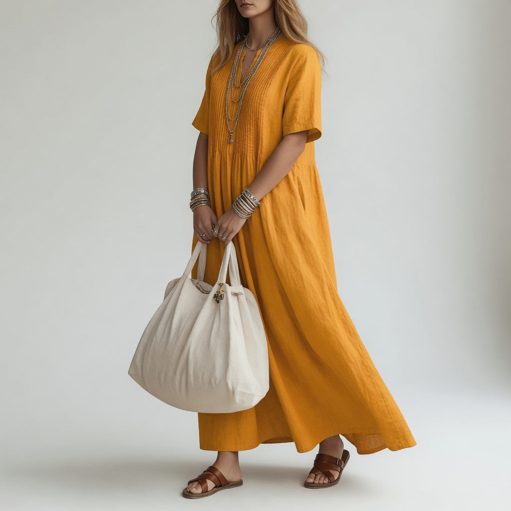 Pélagie™ — Vestido largo de algodón cuello V libertad veraniega