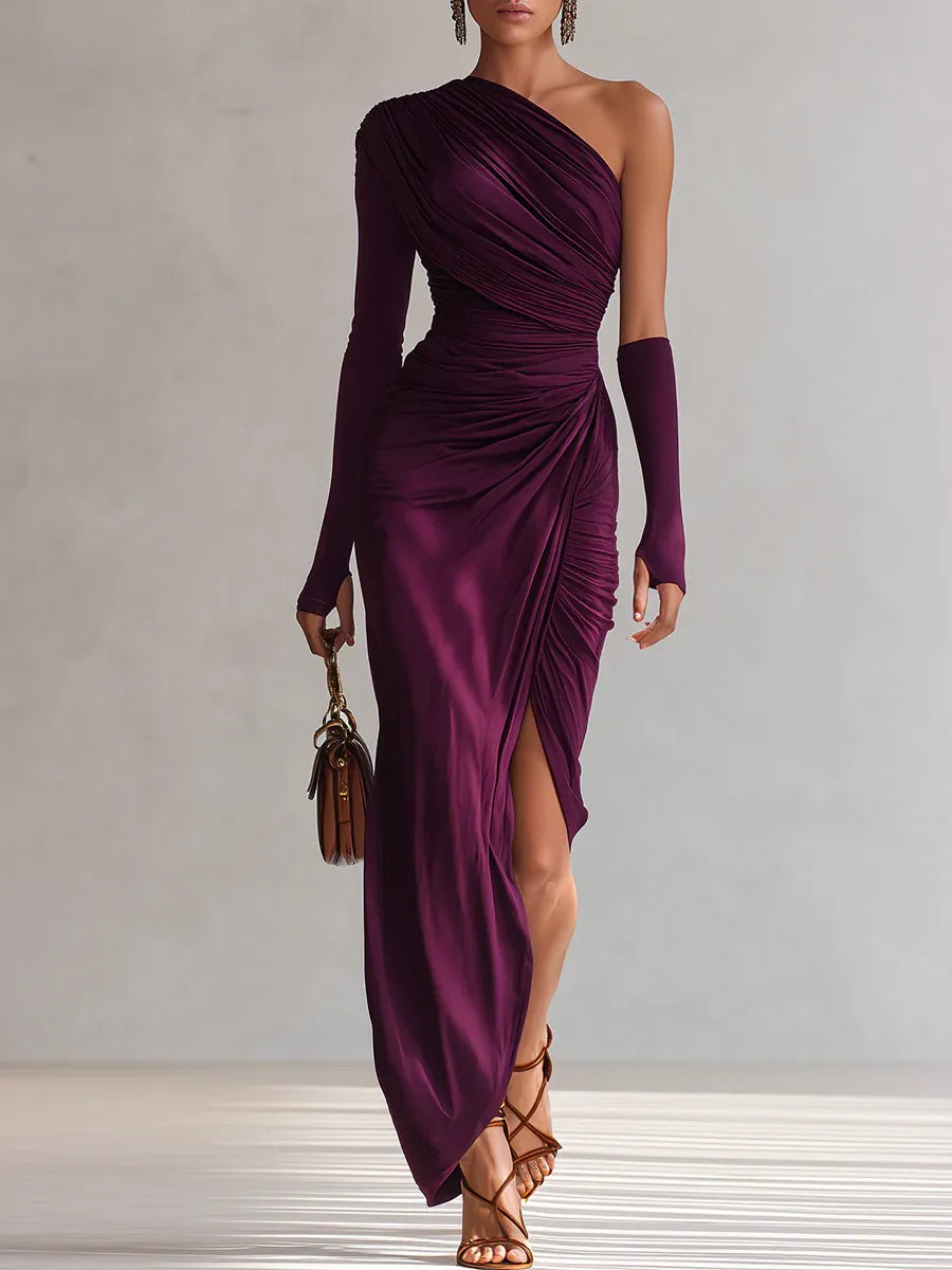 Isadora™ — Vestido maxi drapeado un hombro