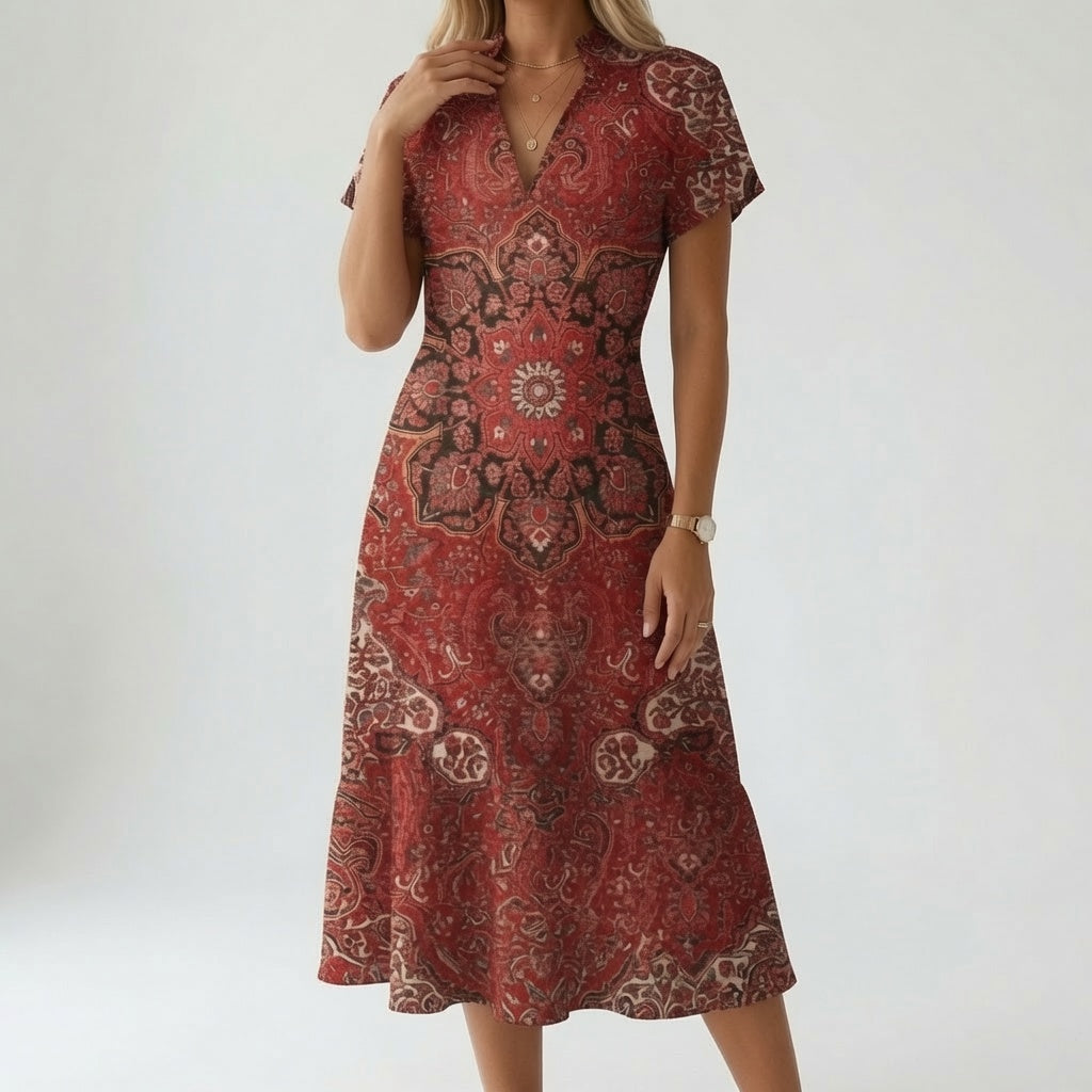 Chemiselle™ — Vestido camisero cuello V con abertura lateral estampado