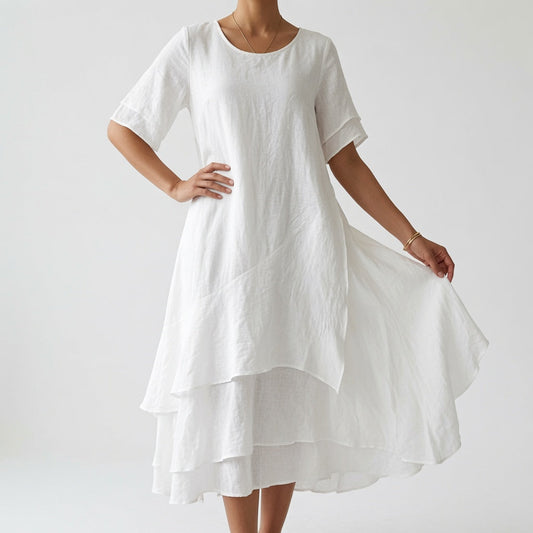 Linette™ — Vestido midi cuello redondo bajo por capas amplio