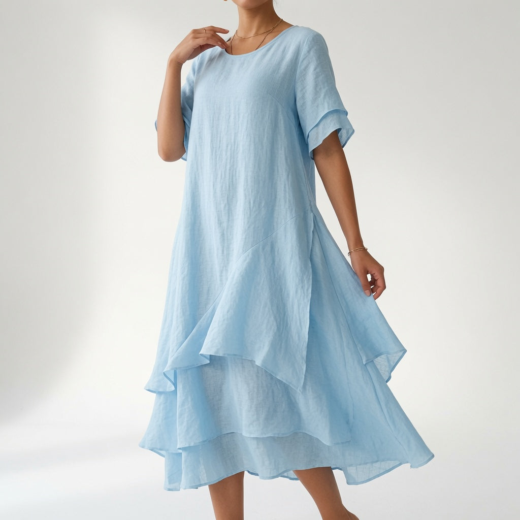Linette™ — Vestido midi cuello redondo bajo por capas amplio