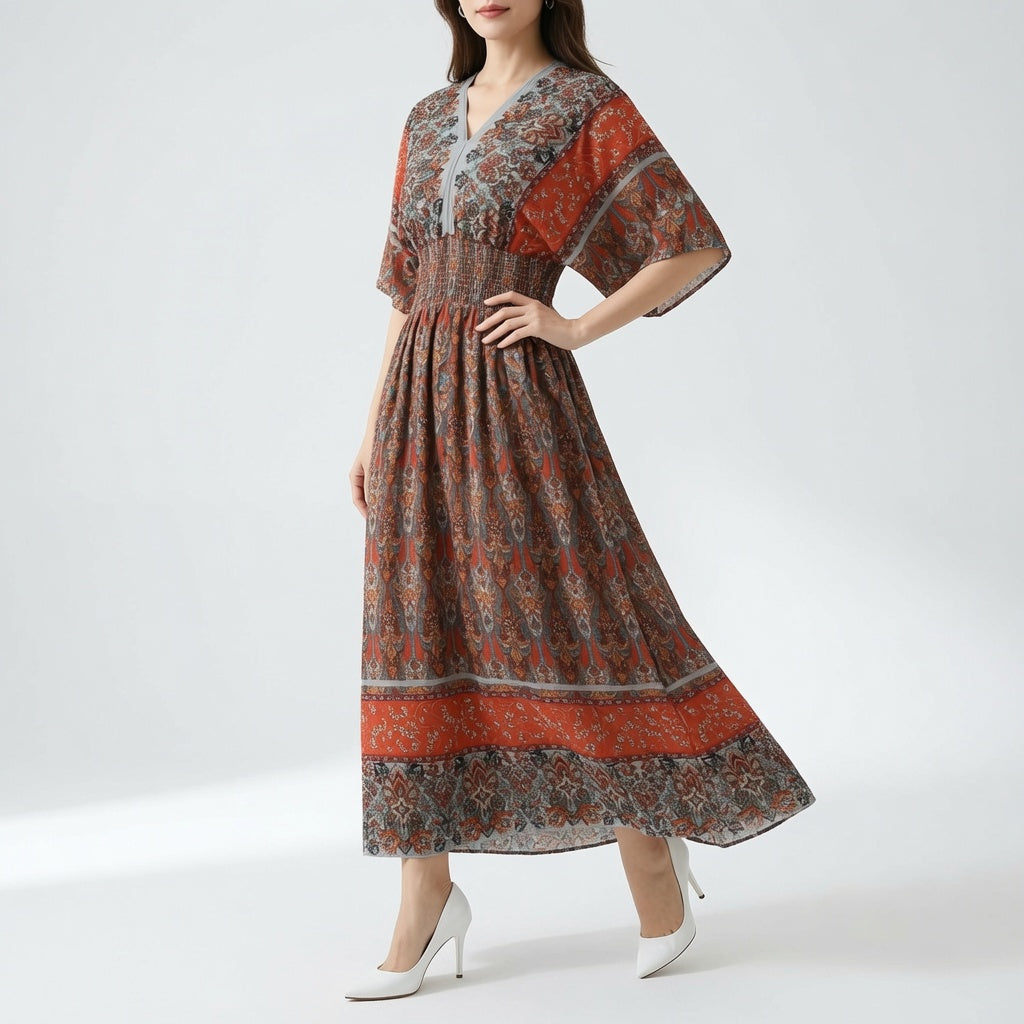 Orientale™ — Vestido maxi estampado étnico boho elegante