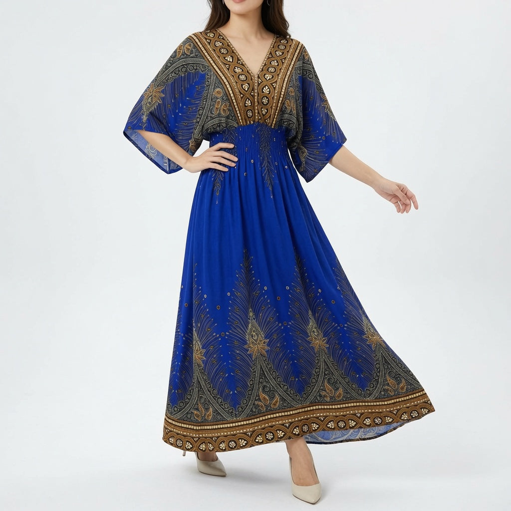 Orientale™ — Vestido maxi estampado étnico boho elegante