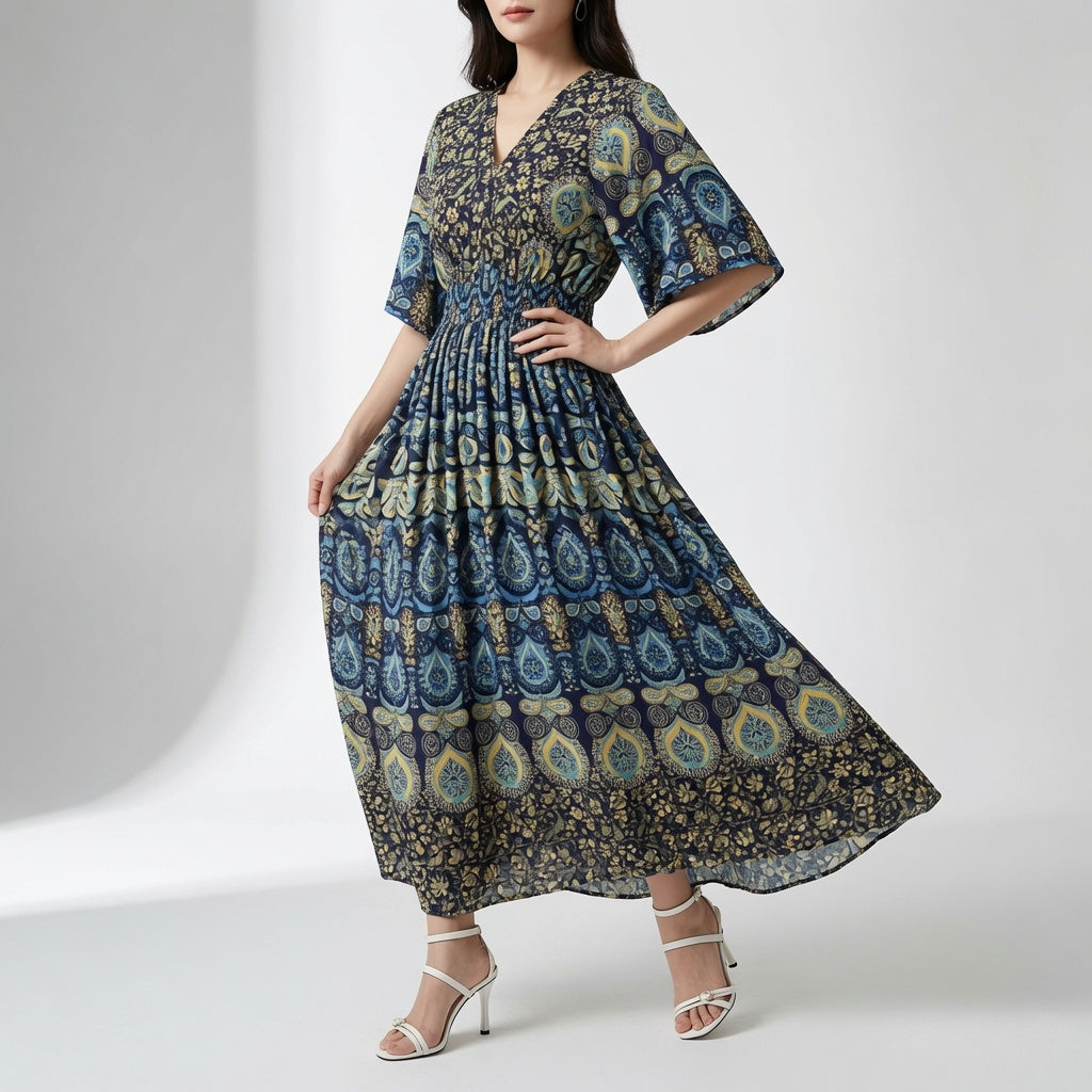Orientale™ — Vestido maxi estampado étnico boho elegante