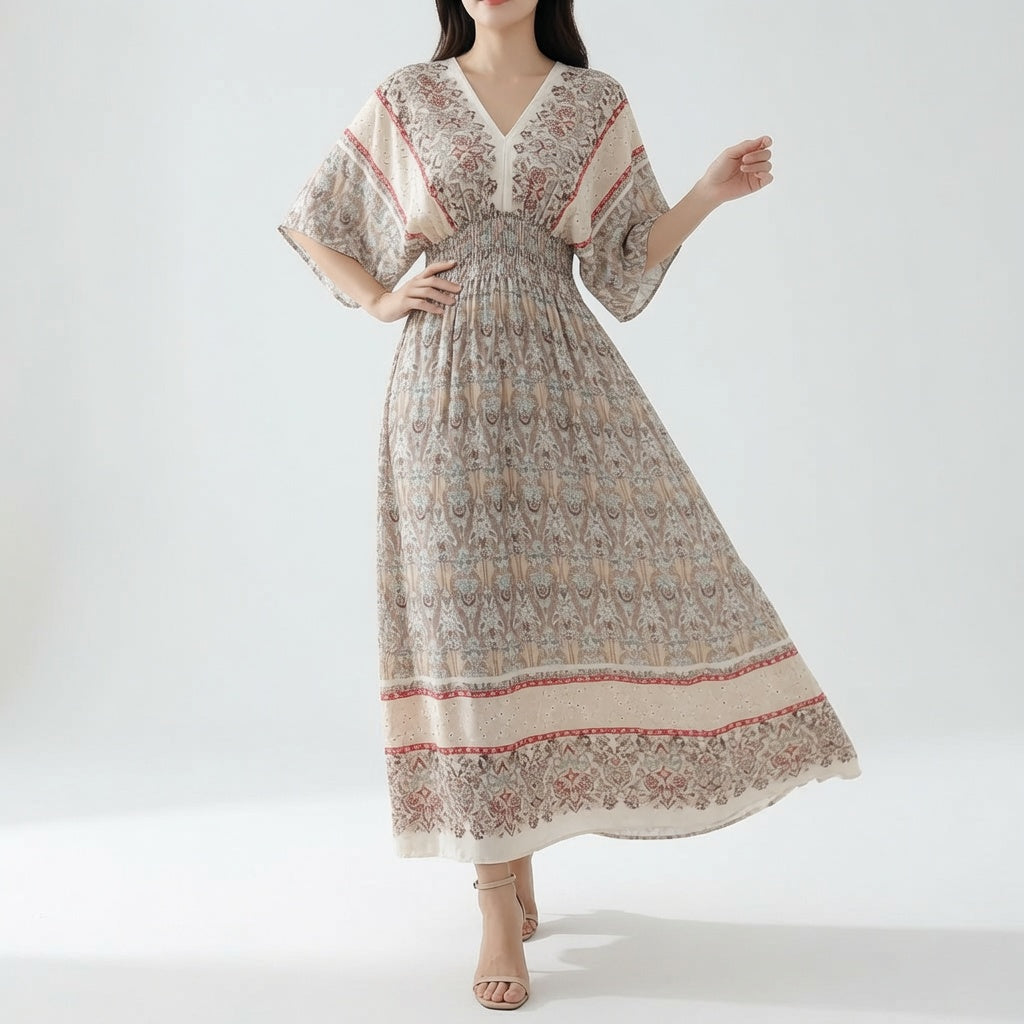 Orientale™ — Vestido maxi estampado étnico boho elegante