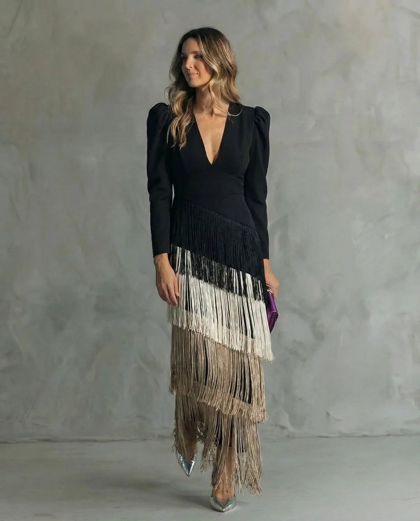 Clara™ | Vestido midi elegante con mangas de flecos