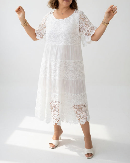 Clarisse™ — Vestido midi elegante con encaje delicado
